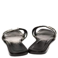 مملوكة مسبقًا  حذاء هيرمس فلات أوران مرصع جلد أسود مقاس 388