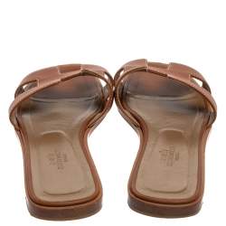 Pre Owned Hermes Brown Leather Slip On Oran Sandals Size 37