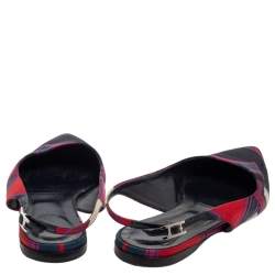 Pre Owned Hermes Navy Blue Printed Silk Laura Slingback Flat Sandals Size 37