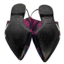 Pre Owned Hermes Navy Blue Printed Silk Laura Slingback Flat Sandals Size 37