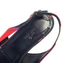Pre Owned Hermes Navy Blue Printed Silk Laura Slingback Flat Sandals Size 37
