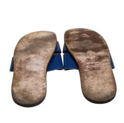 Pre Owned Hermes Blue Leather Izmir Slide Sandals Size 43