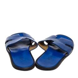 Pre Owned Hermes Blue Leather Izmir Slide Sandals Size 43