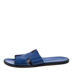 Pre Owned Hermes Blue Leather Izmir Slide Sandals Size 43