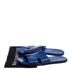 Pre Owned Hermes Blue Leather Izmir Slide Sandals Size 43