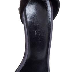 Pre Owned Hermes Black Shimmery Suede Night Sandals Size 36