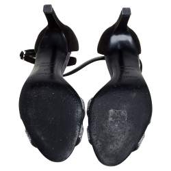 Pre Owned Hermes Black Shimmery Suede Night Sandals Size 36