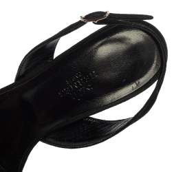 Pre Owned Hermes Black Suede And Glitter Night Slingback Sandals Size 37.5