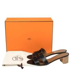 Pre Owned Hermes Black Leather Oran Sandals Size 39