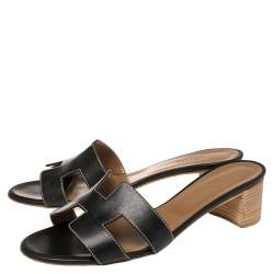 Pre Owned Hermes Black Leather Oran Sandals Size 39