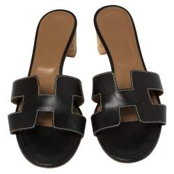 Pre Owned Hermes Black Leather Oran Sandals Size 39
