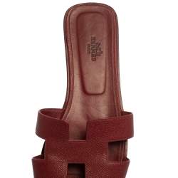 Pre Owned Hermes Burgundy Leather Oran Flats Size 40