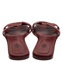 Pre Owned Hermes Burgundy Leather Oran Flats Size 40