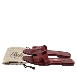 Pre Owned Hermes Burgundy Leather Oran Flats Size 40