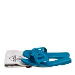 Pre Owned Hermes Blue Rubber Omaha Slide Sandals Size 39