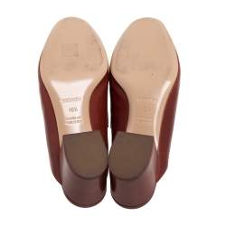 Hermes Brown Leather Tuileries Block Heel Mules Size 40.5