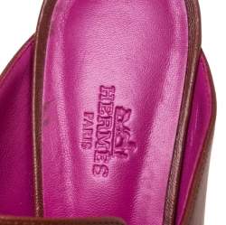 Hermes Brown Leather Tuileries Block Heel Mules Size 40.5