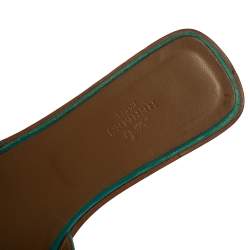 Hermes Teal Green Leather Oran Flat Slides Size 38.5