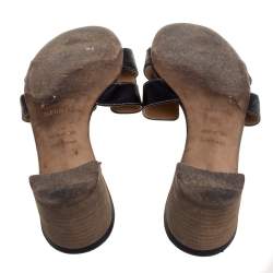 Pre Owned Hermes Black Leather Oasis Sandals Size 40.5