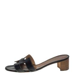Pre Owned Hermes Black Leather Oasis Sandals Size 40.5