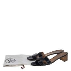 Pre Owned Hermes Black Leather Oasis Sandals Size 40.5