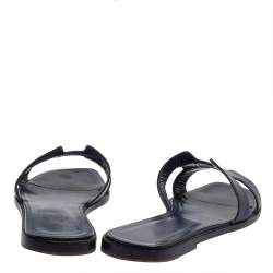 Pre Owned Hermes Blue Leather Oran Flat Sandals Size 40.5