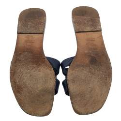 Pre Owned Hermes Blue Leather Oran Flat Sandals Size 40.5