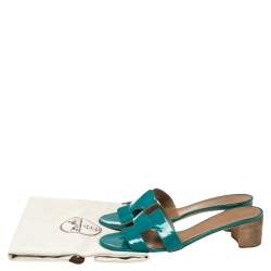 Hermes Blue Patent Leather Oasis Sandals Size 40