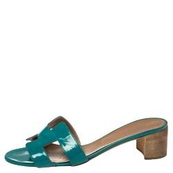 Pre Owned Hermes Blue Patent Leather Oasis Sandals Size 40