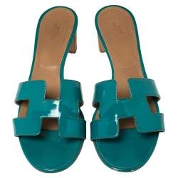 Hermes Blue Patent Leather Oasis Sandals Size 40