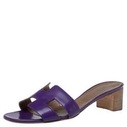 Pre Owned Hermes Purple Leather Oasis Sandals Size 40
