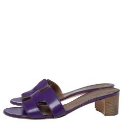 Pre Owned Hermes Purple Leather Oasis Sandals Size 40