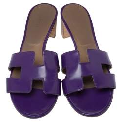 Pre Owned Hermes Purple Leather Oasis Sandals Size 40
