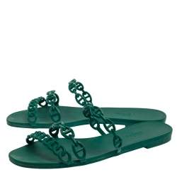 Hermes Green Rubber D'ancre Chaine Sandals Size 39