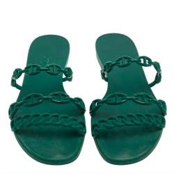 Hermes Green Rubber D'ancre Chaine Sandals Size 39