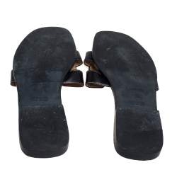 مملوكة مسبقًا حذاء سلايدز هيرمس فلات أوران جلد أسود مقاس 36