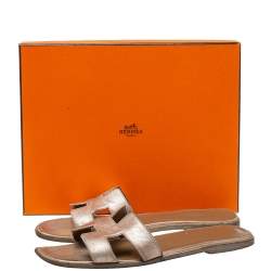 Hermes Metallic Gold Leather Oran Flat Sandals Size 40