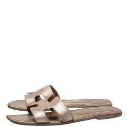Hermes Metallic Gold Leather Oran Flat Sandals Size 40