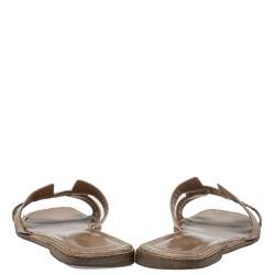 Hermes Metallic Gold Leather Oran Flat Sandals Size 40