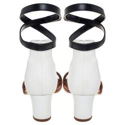 Pre Owned Hermes Tricolor Leather Manege Ankle Wrap Sandals Size 36