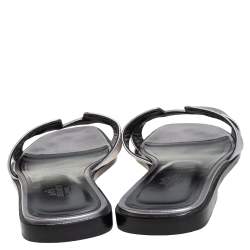 Pre Owned Hermes Silver Leather Oran Sandals Size 37