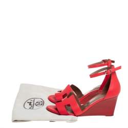 Hermes Red Leather Legend Wedge Sandals Size 37