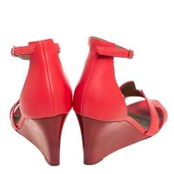 Hermes Red Leather Legend Wedge Sandals Size 37