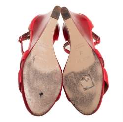 Hermes Red Leather Legend Wedge Sandals Size 37