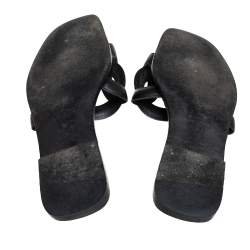 Pre Owned Hermes Black Leather Omaha Slide Sandals Size 37