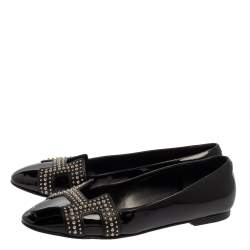 مملوكة مسبقًا Hermes Black Patent Leather Studded Nice Ballet Flats Size 39
