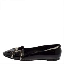 مملوكة مسبقًا Hermes Black Patent Leather Studded Nice Ballet Flats Size 39
