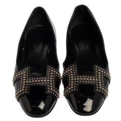 مملوكة مسبقًا Hermes Black Patent Leather Studded Nice Ballet Flats Size 39