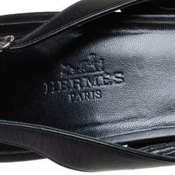 Hermes Black Leather Studded Night Slingback Sandals Size 40.5