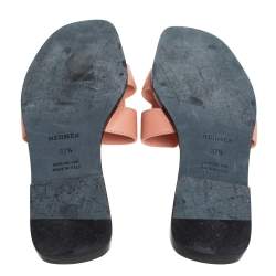 Pre Owned Hermès Beige Leather Oran Flat Slides Size 37.5